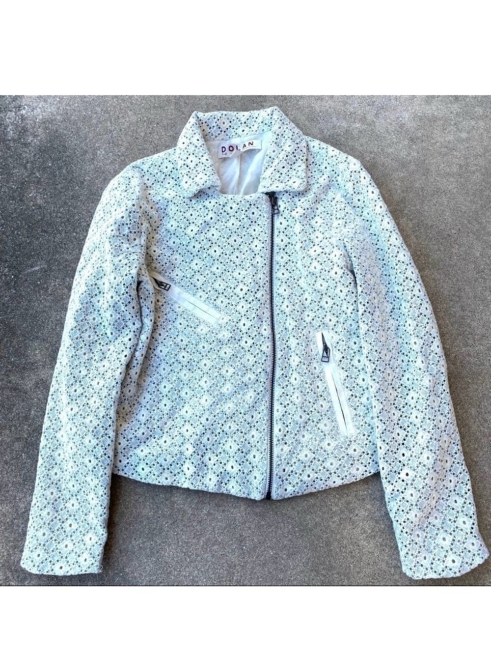 Anthropologie Crochet Moto Zip Jacket Womens 8